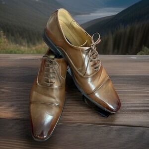 Gino Vitale Men Sz 13 Lace-up Cap Toe Dress Shoes Brown GY256A READ Dress Shoes